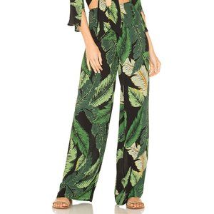 High-waisted loose palm print pants